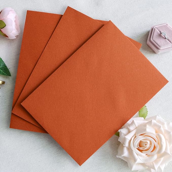 PONATIA 50 Pieces/Lot A7 Envelopes, 5.35 x 7.5'' Burnt Orange Envelopes, Perfect For 5''x7'' Wedding Invitation Cards, Graduation Invite, Acrylic Invitations, Photos