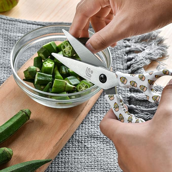 Linoroso Kitchen Scissors Heavy Duty Kitchen Shears with Magnetic Holder Made with Japanese Steel 4034, Multipurpose Ultra Sharp Cooking Scissors for Meat/Vegetables/BBQ/Herbs/Pizza (Graphic,Chick)
