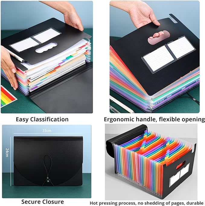 37 Pockets Accordion File Organizer Desktop Expanding File Folders with Colorful tabs for Paper Receipts, Bills&Taxes Organizer, Letter/A4 Size Document Holder for School, Office, Home
