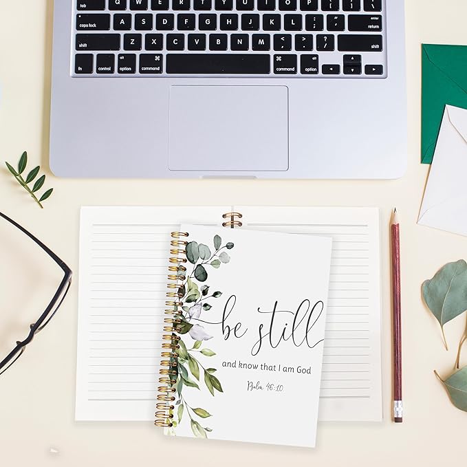 BearCake Be Still and Know That I am God Eucalyptus Christian Notebook Journal, Christian Gifts for Women, Bible Notebooks for Note Taking, Bible Journaling Notebook, Hardcover Spiral Notebook 5.5x8.3