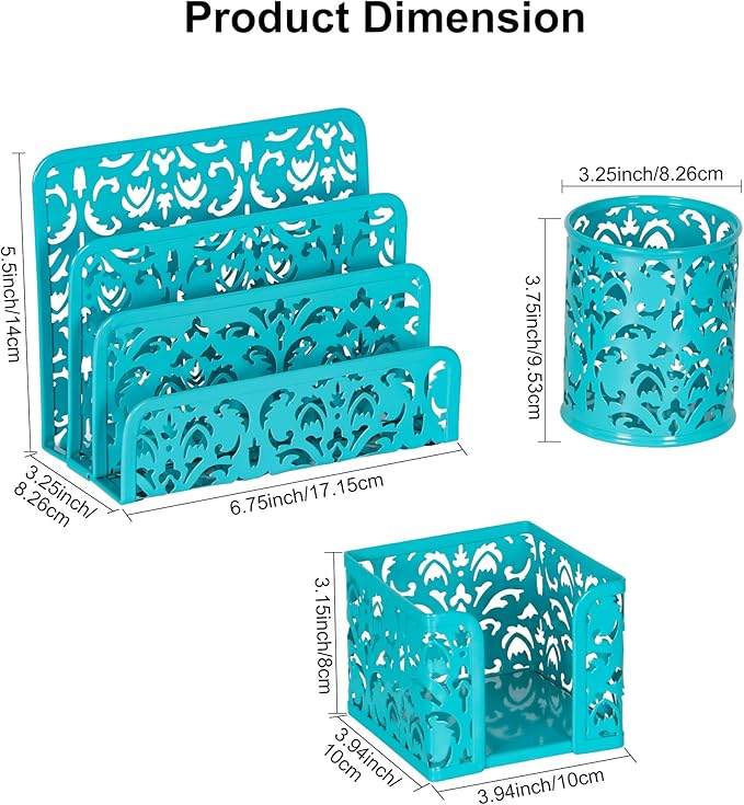 EasyPAG Desk Organizers and Accessories 3 Pieces Office Organizer Set - Pen Holder for Desk, Mail Sorter Countertop and Sticky Note Holder, Dark Teal