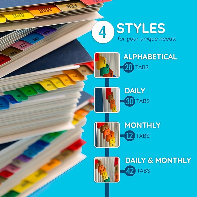 Blue Summit Expanding Monthly File Organizer, Letter Size 12 Month File Folder Organizer with Dividers, Paper Sorter for Desk and Documents