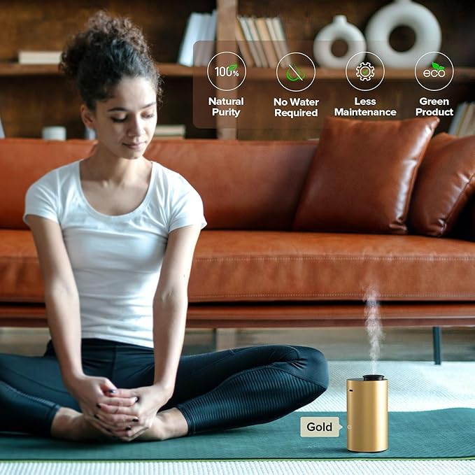 Airversa Waterless Essential Oil Diffuser for Home Aromatherapy Scent Diffusers with 3 Countdown Timer Settings or Timer-Off, 3 Mist Levels for Car Room Studio Office, ANX Premium Metal Mint