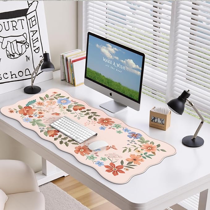 HAOCOO Desk Matt for Desktop, Desk Mat for Keyboard and Mouse, Non-Slip & Waterproof Cute Desk Mat, Large Keyboard Mats for Desk, Edge Stitched XXL Desk Mouse Pad for Office (Light Pink)