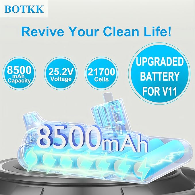 BOTKK Professional 8500mAh V11 Battery Replacement for Dyson V11 Click in Battery SV15 SV16 SV17 SV22 SV28 SV29 SV47 970938-01 970425-01 (Not for Screw-in Models)