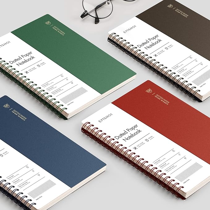 EMSHOI Dotted Journal Spiral Notebook 5.7" x 8.22" - 4 Pack 640 Pages 100gsm Thick Paper, A5 Dot Grid Notebook, Plastic Hardcover Bullet Notebooks Journals for Writing Women Men Work School Supplies