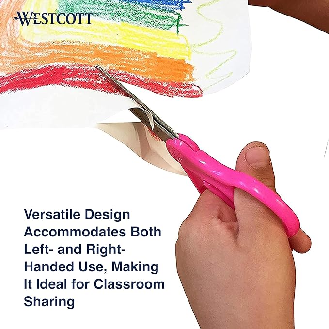 Westcott Right- & Left-Handed Pointed Scissors for Kids Ages 6+, Durable Stainless Steel Blades, Back to School Supplies, Classroom Scissors, Includes Storage Rack, 5-Inch, 12 Pack, Assorted Colors