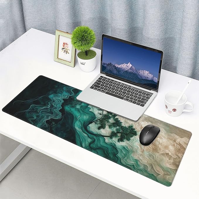 Abstract Landscape Art Large Mouse Pad, Gaming Desk Mat, XL Keyboard Desk Pad Mat for Desktop, 31.5"x11.8" Non-Slip Base Big Mousepad with Stitched Edges
