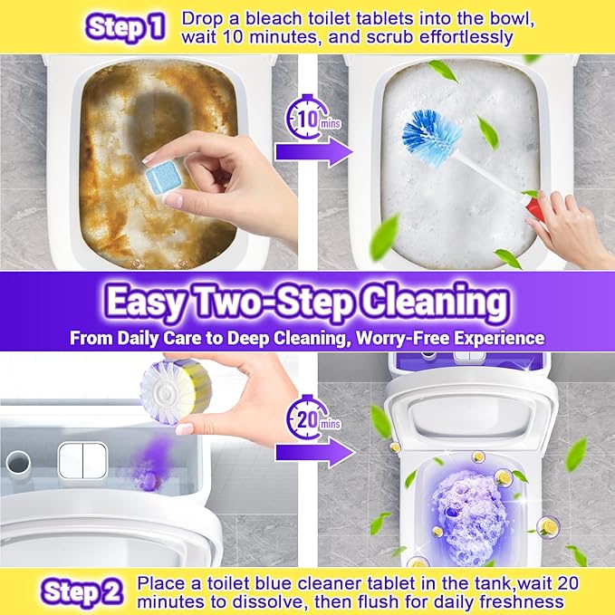 Nunemosk 18 Pack Upgraded Toilet Bowl Tablets, 12 Pcs Triple Effect Toilet Bowl Tablets + 6 Pcs Tank Cleaner With Bleach, 2:1 Toilet Bowl Cleaners Drop In Tank For Deodorizing & Descaling(18 Pack)