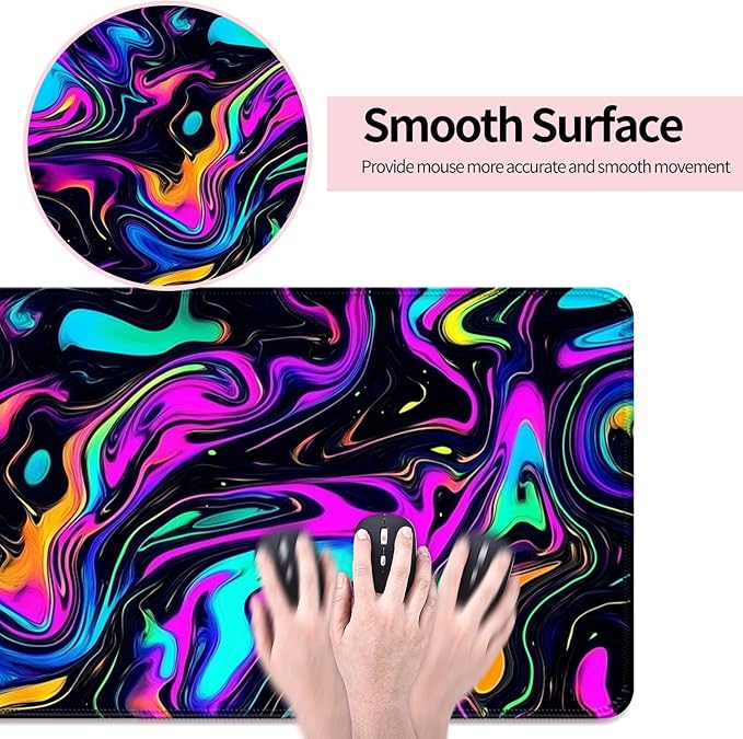 Abstract Colorful Marble Swirl Fluid Gaming Desk Mat, Computer Keyboard Large Extended Long Mouse Pad for Office and Home, XL (W22)