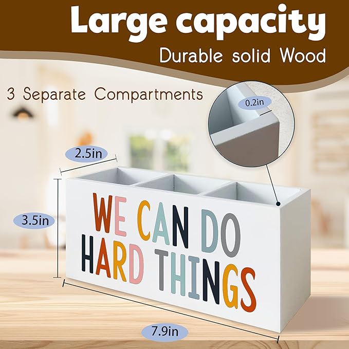 We Can Do Hard Things Pen Holder Pencil Organizer for Classroom School Psychologist Office Desk Pen Holders, Inspirational Pen Holder for Speech Therapy Desk Decor