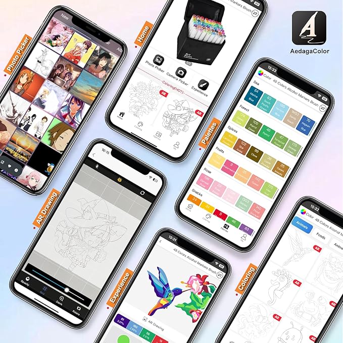 YHC 48 Colors Alcohol Brush Marker with Free App, Chen Rui Dual Tips Art Markers for Adults and Kids, Alcohol Based Brush & Chisel Tips Markers for Drawing, Coloring, Painting, Sketching