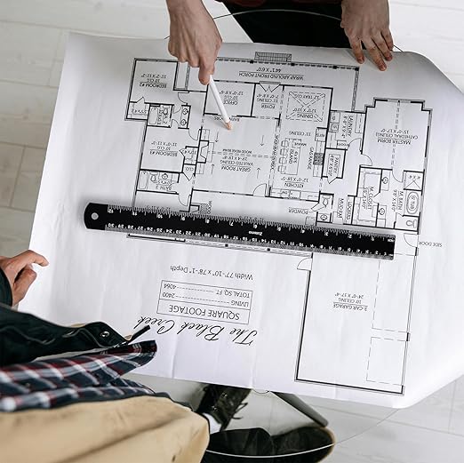 Metal Ruler 12 Inch, Metric Ruler Dual Scale with Laser Etched Measurement, 2 Pack Easy to Read Aluminum Straight Edge with Inch to Millimetre Conversion Table for Office Back to School Student
