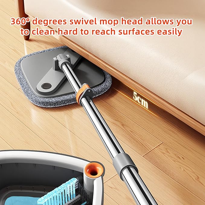 KZKR Spin Mop and Bucket Set with 8 Replaceable Microfiber Mop Pads with Self Separation Dirty and Clean Water System, Self Wringing 360° Rotating Square Mop Head for Hardwood Tile Marble Floors