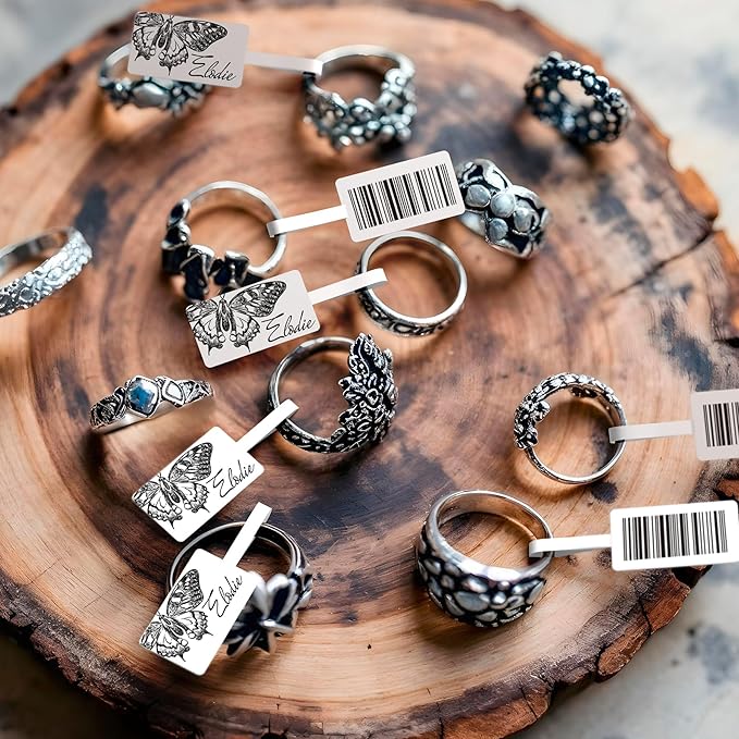 Phomemo m110 Thermal Labels, Jewerly Price Tag Labels Compatible with M100/M110/M250 Label Printer,Self-Adhesive Sticker Label for Cable,Black on White, (11/8" x 7/8"+13/4"), 100 pcs/Roll, 1-Pack