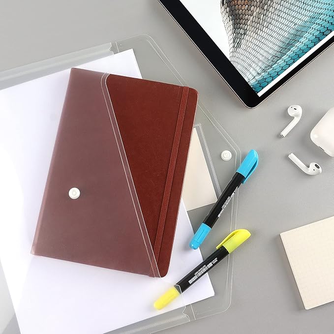 6 Pack Clear Document Folders Plastic Envelopes Poly Envelopes File Envelopes with Label Pocket and Snap Button for Home Work Office Organization, Letter Size/A4 Size, White