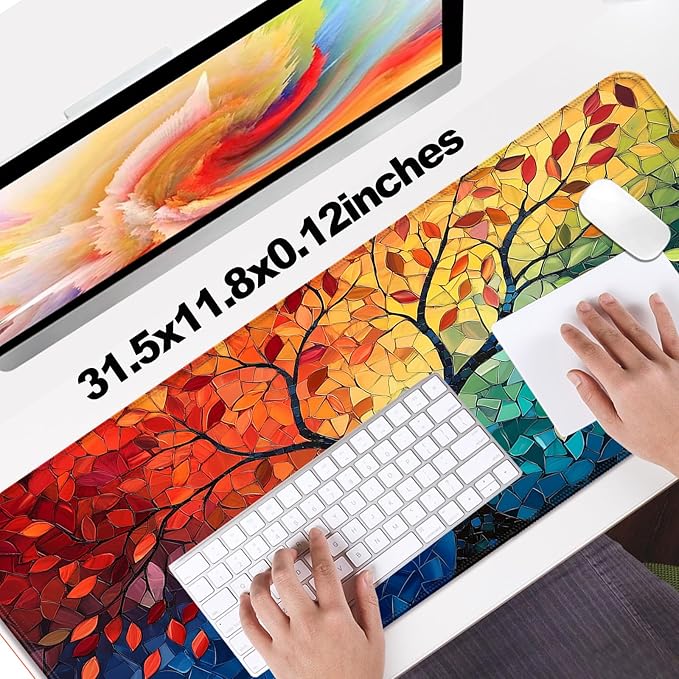 Fantasy Tree of Life Gaming Desk Mat, Computer Keyboard Large Extended Long Abstract Mouse Pad for Office and Home, XL (W04)