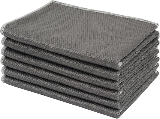 SINLAND Microfiber Glass Cleaning Cloth for Window, Car Windows, Mirrors, and Stainless Steel, Lint Free, Streak Free, 6-Pack, 16x16 Inch Grey