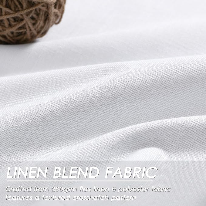 White Linen Blackout Curtains 84 Inches Long 2 Panels for Living Room Back Tab Modern Cotton Textured Pure White Black Out Curtains Heating Blocking Linen Curtain Panels for Bedroom Nursery Kids