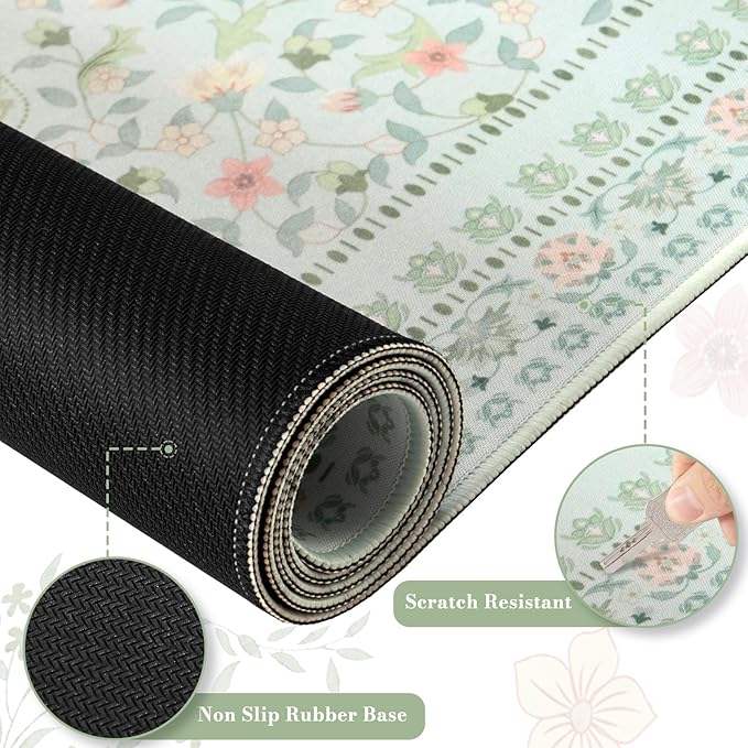 HAOCOO Light Green Computer Pad for Women, Cute Desk Mat with Stitched Edges,Waterproof 35.4" x 15.7" Big Mouse Pad, Anti-Slip Drom Topper Matt, Desk Protector Office Decor