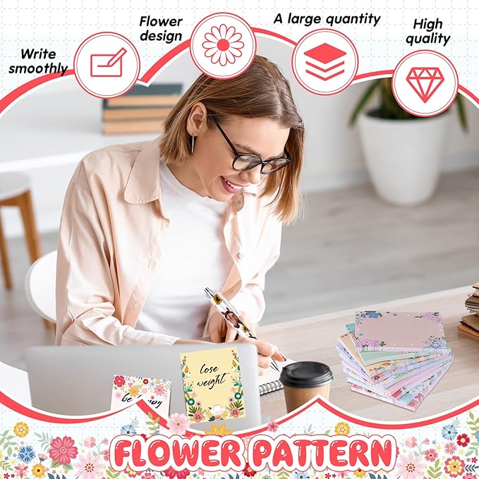 Sabary 9 Pads Cute Sticky Notes Animal Sticky Note Pads 3.15 x 3.94 Inches Colored Adhesive Memo Reminder Decor for Journal School Office Gifts(Flower)