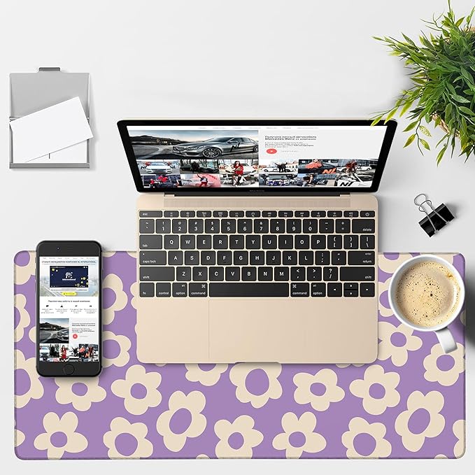 Vintage Groovy Flowers Gaming Mouse Pad 3mm Thick Stitched Edge Waterproof Non-Slip Large Computer Keyboard Mouse Mat,Suitable for Office Entertainment Decorative Desk Pad 35.4 x 15.7 Inches