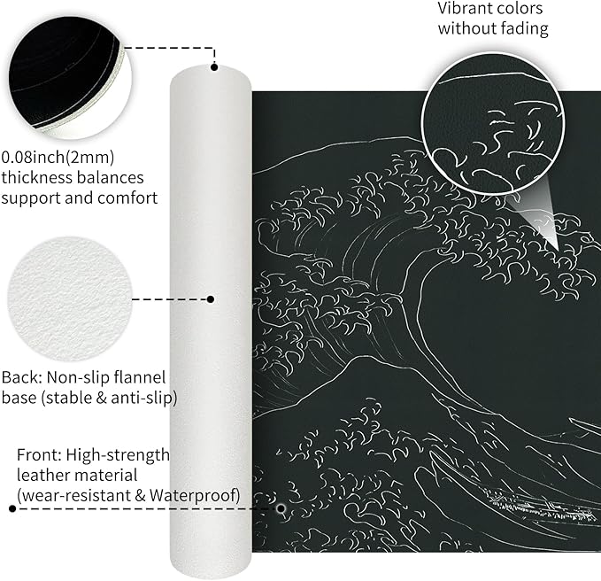 Bloss Japanese Sea Wave Desks Mat,Anime Black Large Mouse pad,Kanagawa Gaming Desk Pad Mat,Desk Blotter Mat,Waterproof Computer Laptop Keyboard Desk Protector Mat for Office/Home/Gift,31.5" x 15.7"