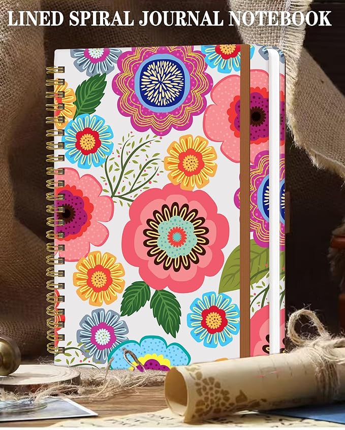 Spiral Journal Notebook for Women, Hardcover A5 College Ruled Notebook, 120 Pages, Thick Paper, Cute Lined Journal for School, Office & Work, 6 x 8.4 in(Cute Flower)