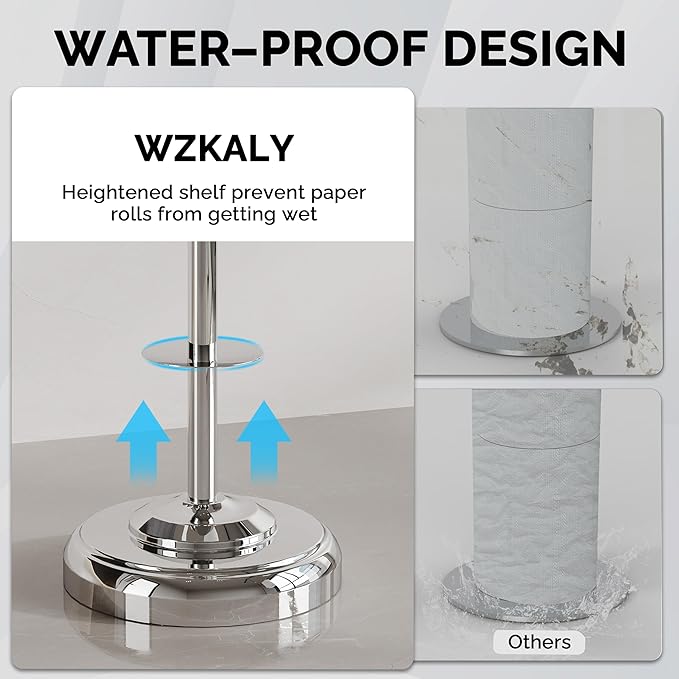 WZKALY Freestanding Toilet Paper Holder Stand with Storage – Holds 4 Extra Rolls – Chrome Toilet Paper Holder for Bathroom – Sturdy Base, Classic Retro Style, Space-Saving Bathroom Storage Organizer