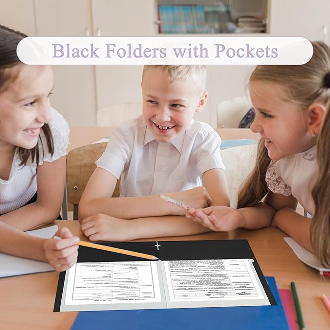 Zzrywuty File Folders with Pockets Letter Size, 50-Pack Paper Folders with Card Slot, Two Pocket Folders for School Students, Businessmen, Home and Office Workers（Black）