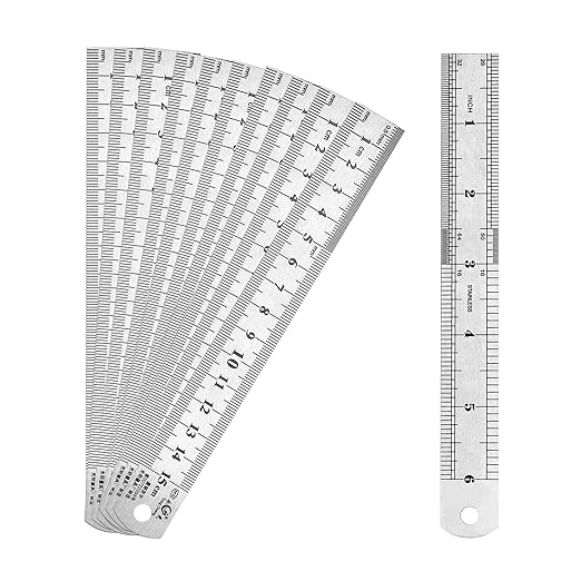 6 Inch Stainless Steel Ruler Set, Straight Edge Metal Rules with Inch Metric Scales, 10-Pack