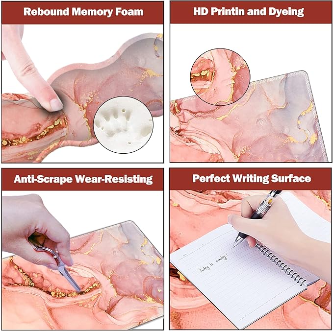 Upgraded Extended Gaming Mouse Pad, Keyboard Wrist Rest Pad, Wrist Support Mousepad Set, Artso Large Stable Rubber Base Stitched Edges, Multifunctional Desk Pad 35 x15.5 in, Abstract Pink Marble