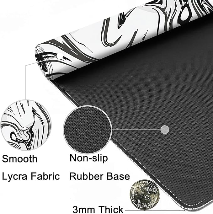 MIOAOSRT Desk Mat,Abstract Black and White Marbling Extended Gaming Mouse Pad,Large Non-Slip Rubber Base Mousepad with Stitched Edges,Waterproof Mouse Mat Desk Pad for Office Game Home 35.4x15.75 in