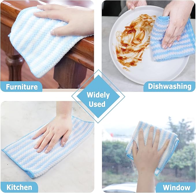 Microfiber Cleaning Cloth Absorbent Kitchen Towels Dish Cloths Washable 10 Pack 12×12in Reusable Cleaning Rags for Car Gardens Kitchen Hand Glass Windows Mirrors No Odor