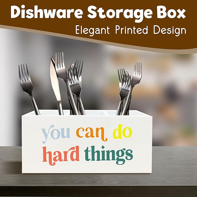 You Can Do Hard Things Desk Pen Holder, Inspirational Decor for Nursery School Psychologist Mental Health Therapy Office Desk, Positive Wooden Pencil Holder Organizer for Office