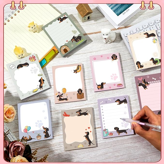 Sabary 9 Pads Cute Sticky Notes Animal Sticky Note Pads 3.15 x 3.94 Inches Colored Adhesive Memo Reminder Decor for Journal School Office Gifts(Dachshund)