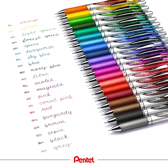 Pentel EnerGel RTX Retractable Liquid Gel Pen, (0.7mm) Metal Tip, Medium Line, Brown Ink, 12 pack (BL77-E)