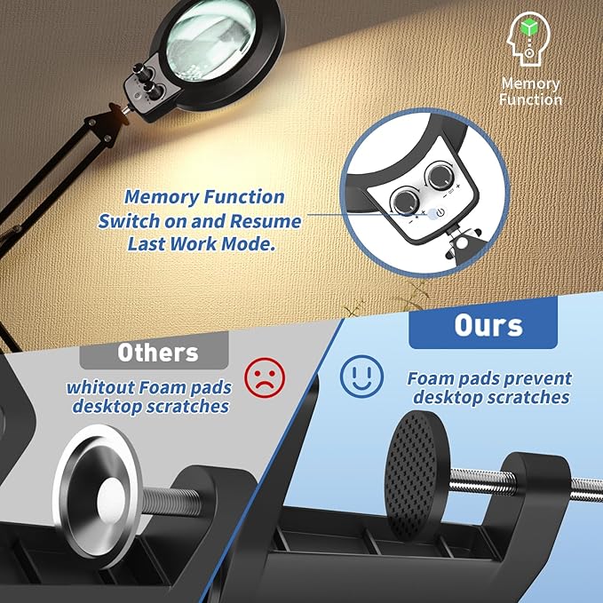 12X Magnifying Glass with Light Hands Free, 2025 New Upgrade Infinite Color and Brightness Magnifying Desk Lamp & Clamp, 2-in-1 LED Lighted Magnifier Stand for Craft Reading Hobby Close Work