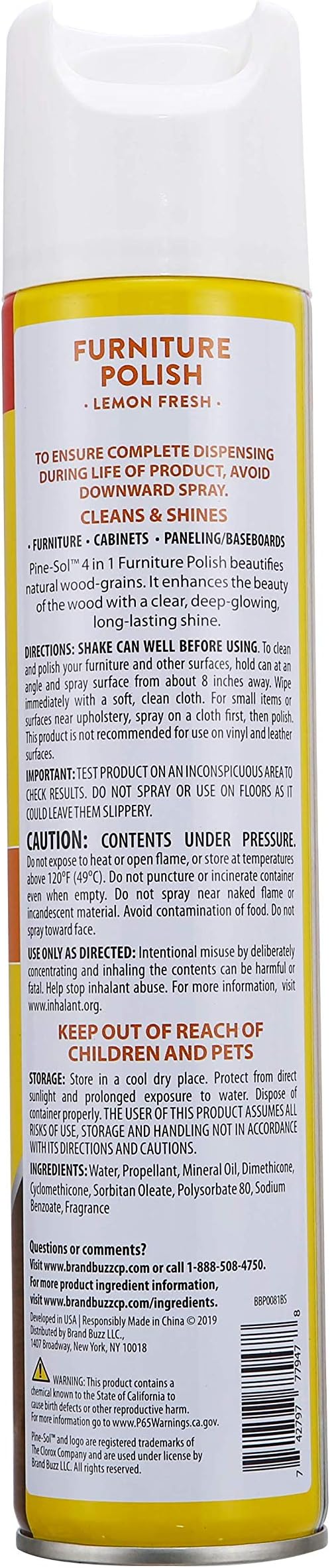 Pine-Sol Furniture Polish Aerosol, Lemon Scent - Wood Furniture Polish Spray Gives You A Powerful Clean You Can Trust - 12.7 Ounce
