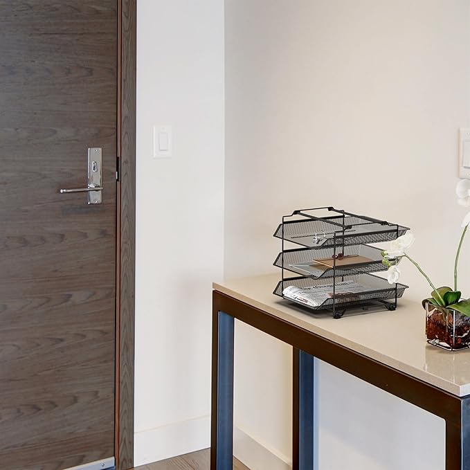 Deco Brothers Stackable Sliding Letter Tray Paper Organizer, 3 Tier, Black