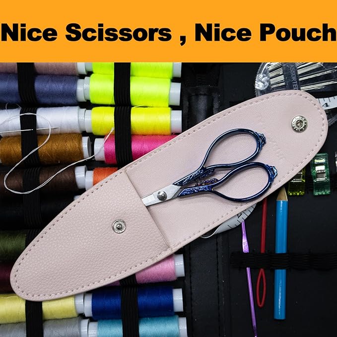 Small Stainless Steel Scissors, Vintage European Style, Blue