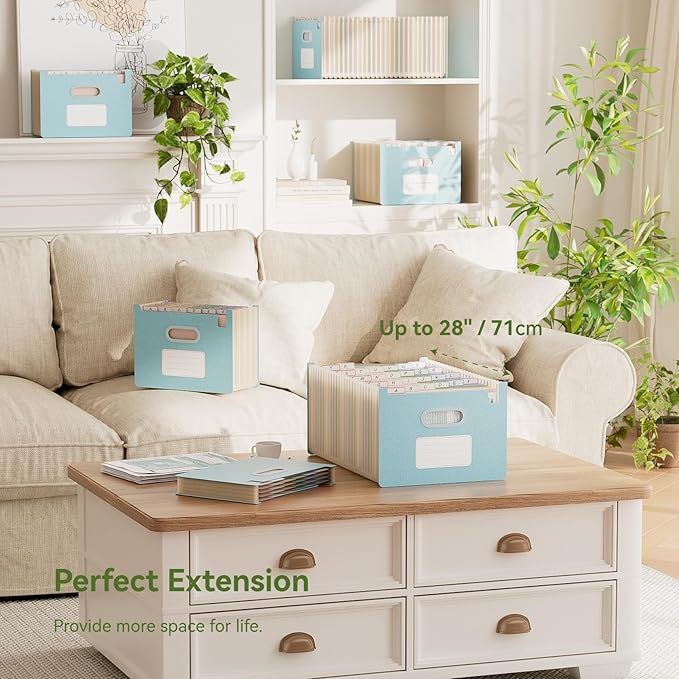 Accordion File Organizer, 26 Pockets Wheat Straw Expanding File Folders, Upright&Open Top, A-Z Bill Receipt Organizer, 100% BPA Free, Return to Nature, Healthy Living, Letter/A4 Size-Sky Blue