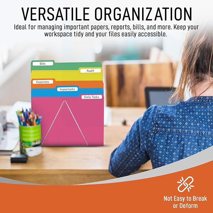 Orange File Folders, 1/3-Cut Tabs, Letter Size, 12-Pack – Durable Office Filing Folders for Documents, Papers, and Organization