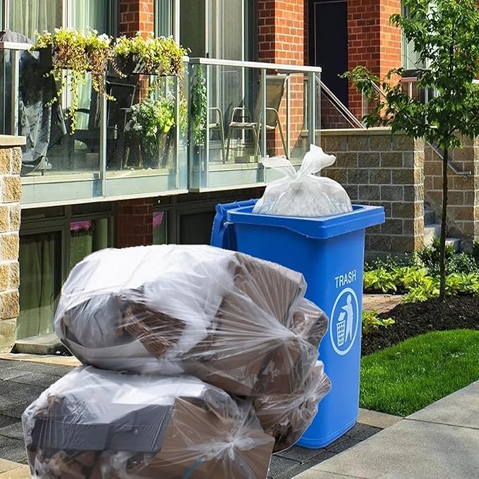BEIDOU-PAC 55-60 Gallon Trash Bags, 50 Count Bulk, Heavy Duty Clear Plastic Recycling Bags, Multi-purpose Garbage Bags for home Commercial, Outdoor, Construction, Industrial, Lawn, Leaf