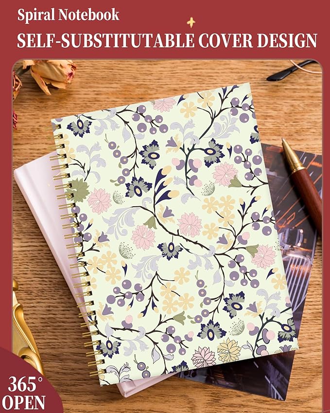 Spiral Journal Notebook for Women,A5 College Ruled Notebooks 6"x 8.4", 120 Pages Lined Journal with Premium Thick Paper,Perfect for School Office Home Gifts(beautifull flower)