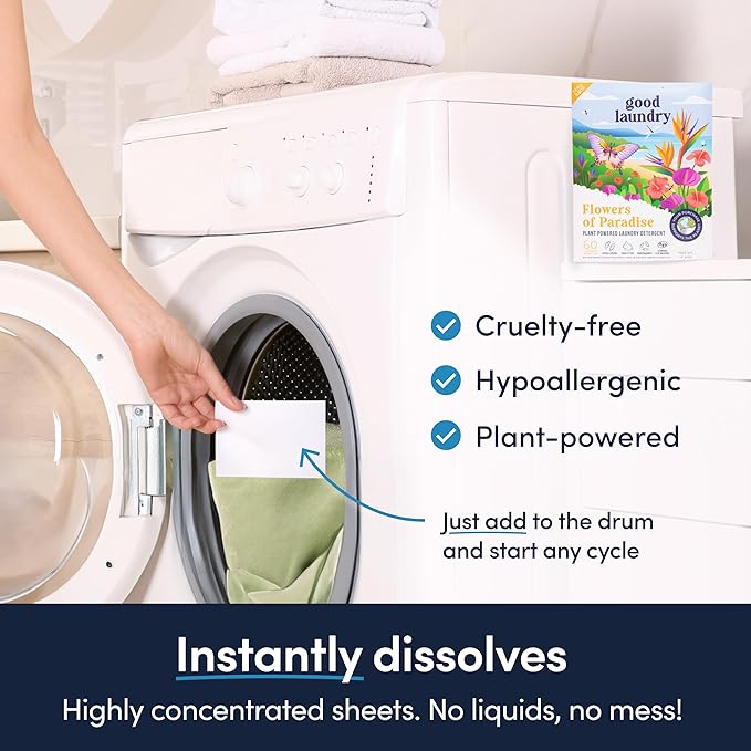 Good Laundry Detergent Sheets - Flowers of Paradise Scented (60 Loads) - Eco-Friendly Laundry Detergent Sheets, Hypoallergenic, No Plastic Jugs or Waste - Based in the USA