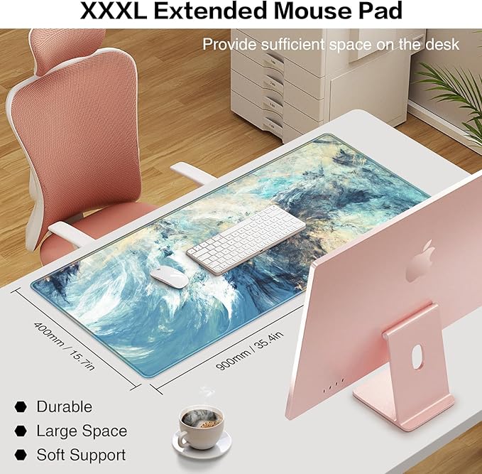 Gaming Mouse Pad, Large Mouse Pad XXL 35.4×15.7in, Extended Computer Keyboard Mouse Mat Desk Pad for Laptop with Stitched Edges, Waterproof Mousepad for Gamer Home&Office Women