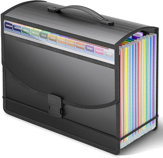Accordion File Organizer with Handle,13 Pockets Expanding File Folder for Paper/Document/Bill,Portable Filing Box,Visible Window,Quick Search,Expandable Bottom,Large Capacity,A4/Letter Size