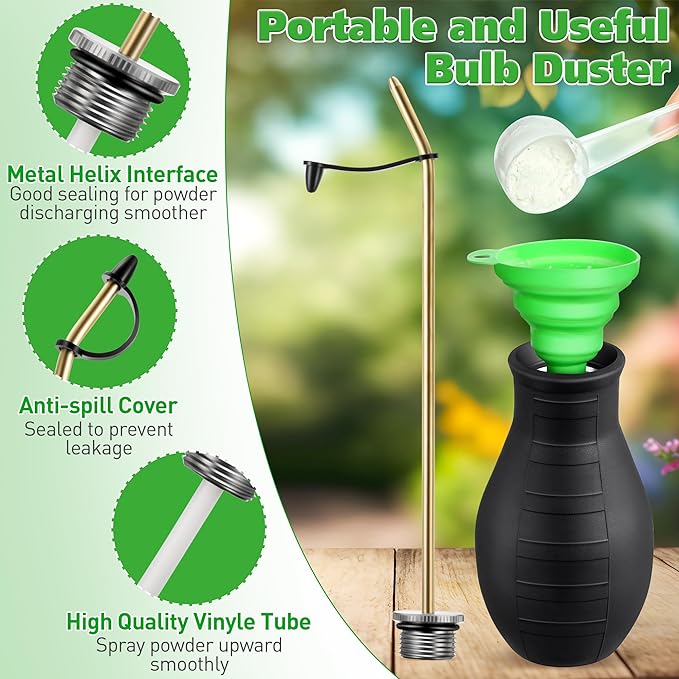 Qualirey Diatomaceous Earth Powder Duster, Garden Powder Applicator Dispenser with Long Metal Tube, Bulb Duster Sprayer Insect Duster for Home Powder for Organic Gardening Agricultural Supply (1 Pack)