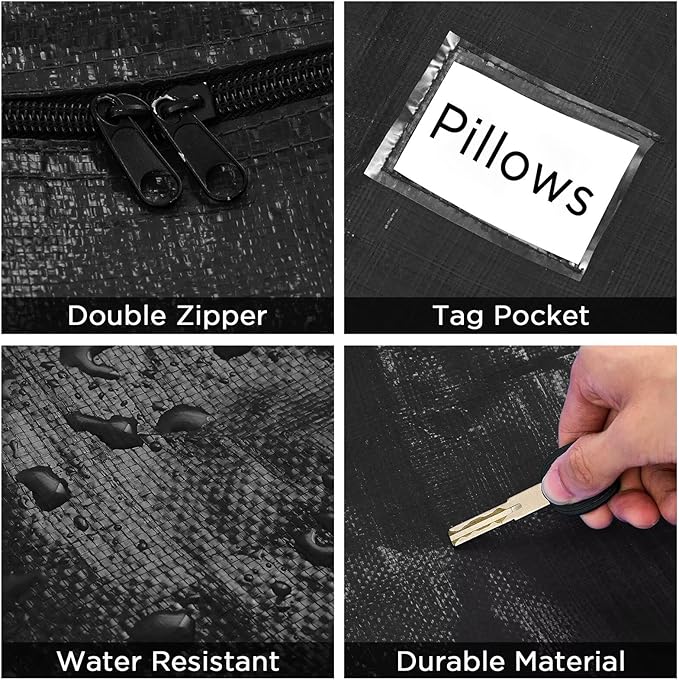 Extra Large Moving Bags Heavy Duty Storage Bags with Zipper Handles, BETU 8 Pack Clothes Storage Totes Bins Packing Moving Boxes, Moving Supplies for College Dorm Essentials, Space Saving, Black